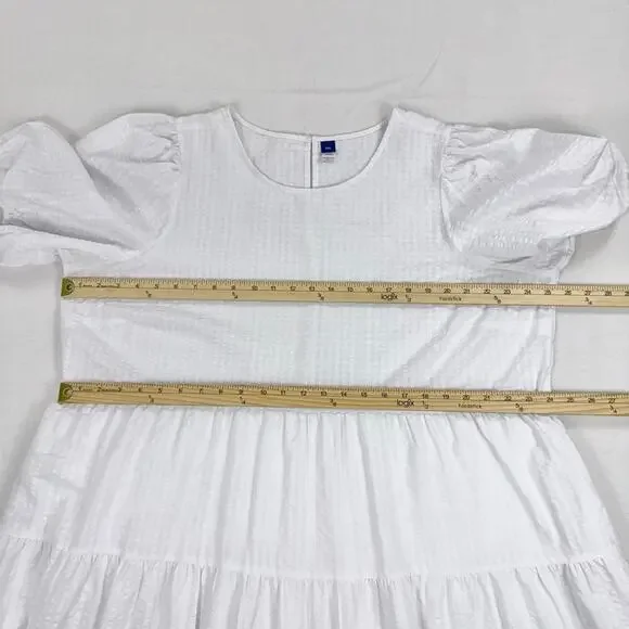 Old Navy Women's Tiered Puff Sleeve Midi Dress XXL White Pockets - Picture 14 of 16